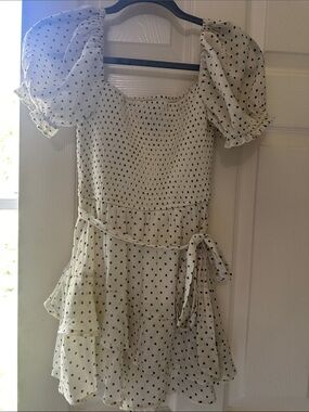 Francesca's Collections Cream and Black Polka Dot Ruffle Dress skort